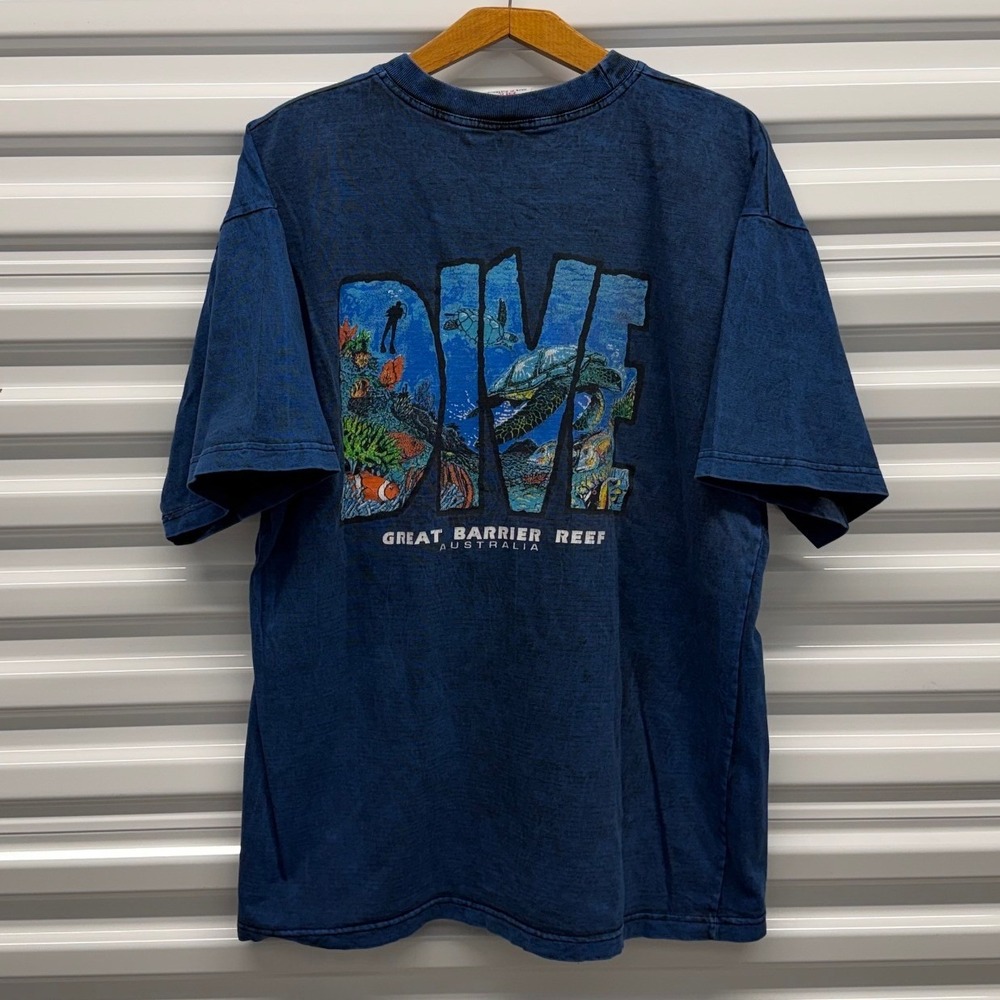 Vintage 90s Great Barrier Reef Australia Dive Team Ocean Blue Mens XL Shirt